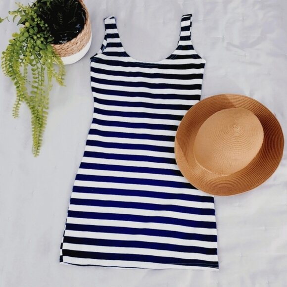 VI HEART-  Navy and White Striped Boat Neck Tank Dress - Picture 3 of 9